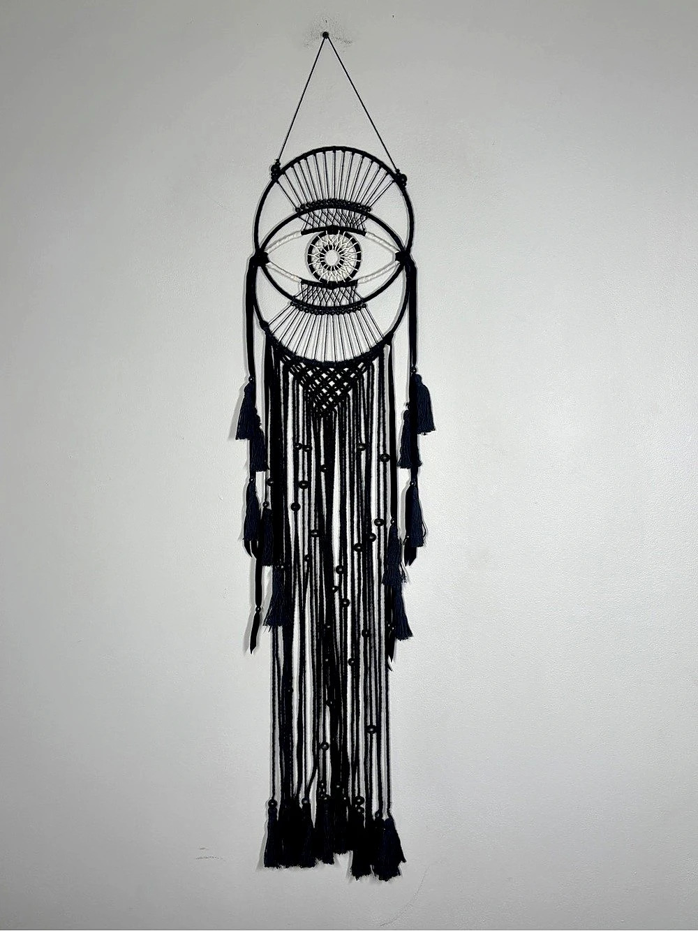Boho Black Evil Eye Macrame Wall Hanging / Dreamcatcher
